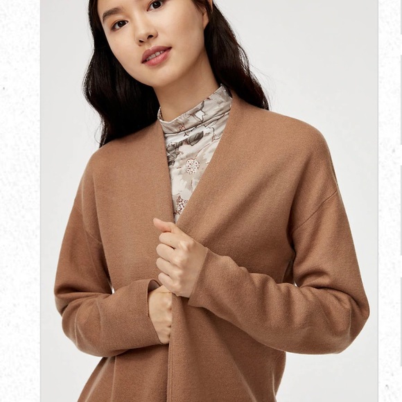 Aritzia Babaton Lance Cardigan caramel tan long open sweater - Picture 3 of 10